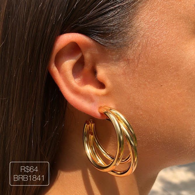 Brinco Argola 3 Fios G Liso Dourado